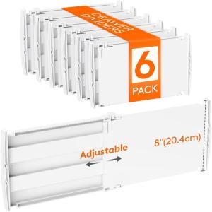 Lifewit 6″ Tall 5 Pack Drawer Dividers, 30-47cm/11.5-18.5″ Expandable Drawer Divider for Clothes, Adjustable Dresser Drawer Organizers, Drawers Separators for Dresser/Bathroom/Closet/Kitchen White(6)