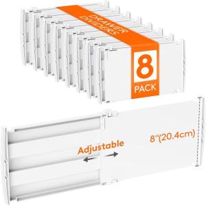 Lifewit 6″ Tall 5 Pack Drawer Dividers, 30-47cm/11.5-18.5″ Expandable Drawer Divider for Clothes, Adjustable Dresser Drawer Organizers, Drawers Separators for Dresser/Bathroom/Closet/Kitchen White(8)
