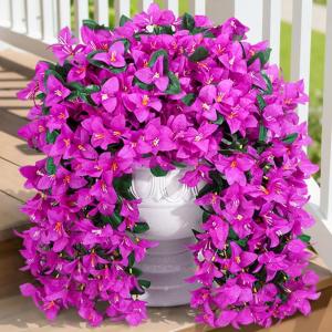 Lifewit Artificial Bougainvillea Flowers, 2 PCS Plastic Long Trailing Vines Fake Flowers for Outdoor Indoor Garden Porch Patio Balcony Decor, UV Resistant, Hot Pink(Purple)