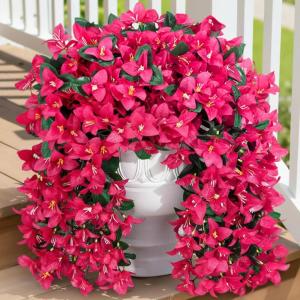 Lifewit Artificial Bougainvillea Flowers, 2 PCS Plastic Long Trailing Vines Fake Flowers for Outdoor Indoor Garden Porch Patio Balcony Decor, UV Resistant, Hot Pink(Hot Pink)