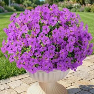 Lifewit Artificial Flowers for Outdoors, 24 Bundles Plastic Fake Flowers Daisy for Home Garden Decor, Faux Plants for Spring Summer Porch, Window Box, Vase Decoration(6 Mix Color)(Purple)