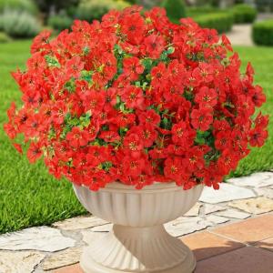 Lifewit Artificial Flowers for Outdoors, 24 Bundles Plastic Fake Flowers Daisy for Home Garden Decor, Faux Plants for Spring Summer Porch, Window Box, Vase Decoration(6 Mix Color)(Red)