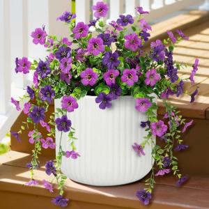 Lifewit Artificial Hanging Daisy Flowers, UV Resistant Plastic Fake Flowers for Outdoor Indoor Garden Porch Patio Balcony Decor, 2 Upright Stems + 2 Hanging Vines Combo, Double Purple(4 Pcs)