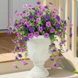 Lifewit Artificial Hanging Daisy Flowers, UV Resistant Plastic Fake Flowers for Outdoor Indoor Garden Porch Patio Balcony Decor, 2 Upright Stems + 2 Hanging Vines Combo, Double Purple(6 Pcs)
