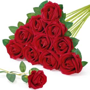 Lifewit Classic Red Artificial Roses Flowers, Faux Long Stem Silk Roses Bulky for DIY Wedding Bouquets Decoration, Centerpieces Arrangements, Velentine,12 Pcs(Red)