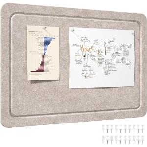 Lifewit Cork Board Alternative, 22.4″x 14.8″ Bulletin Board with Self-Adhesive, Decorative Felt Pin Board Vision Board Message Board with 20 Pushpins for Office Wall Decor, Room Decor, Dark Camel