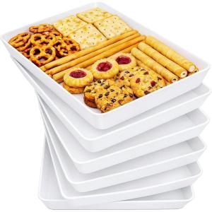 Lifewit Extra Large Plastic Serving Trays, 16″ x 12″ Reusable Food Serving Platters, White Catering Trays for Parties, Buffet, Snacks, Fruit, Appetizers & Charcuterie, BPA-Free, Set of 4(6)