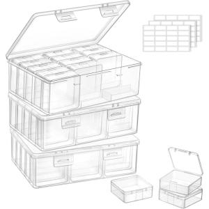 Lifewit Small Bead Organizers with Anti-Tipping Divided Base, 32 Pieces Plastic Craft Storage Box with Hinged Lid and Labels, Mini Clear Sorting Case for Jewelry, Diamonds, Bracelets, Seeds, Screws(3)