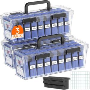 Lifewit Trading Card Storage, Index Card Holder, Reinforced Latch Box with 8 Adjustable Dividers, Writable Labels, Stackable Case Fit for MTG Sports Cards up to 900 Unsleeve(180 with Toploader), 2 PCS(3)