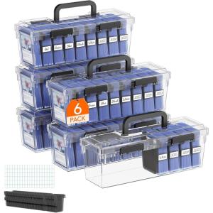 Lifewit Trading Card Storage, Index Card Holder, Reinforced Latch Box with 8 Adjustable Dividers, Writable Labels, Stackable Case Fit for MTG Sports Cards up to 900 Unsleeve(180 with Toploader), 2 PCS(6)