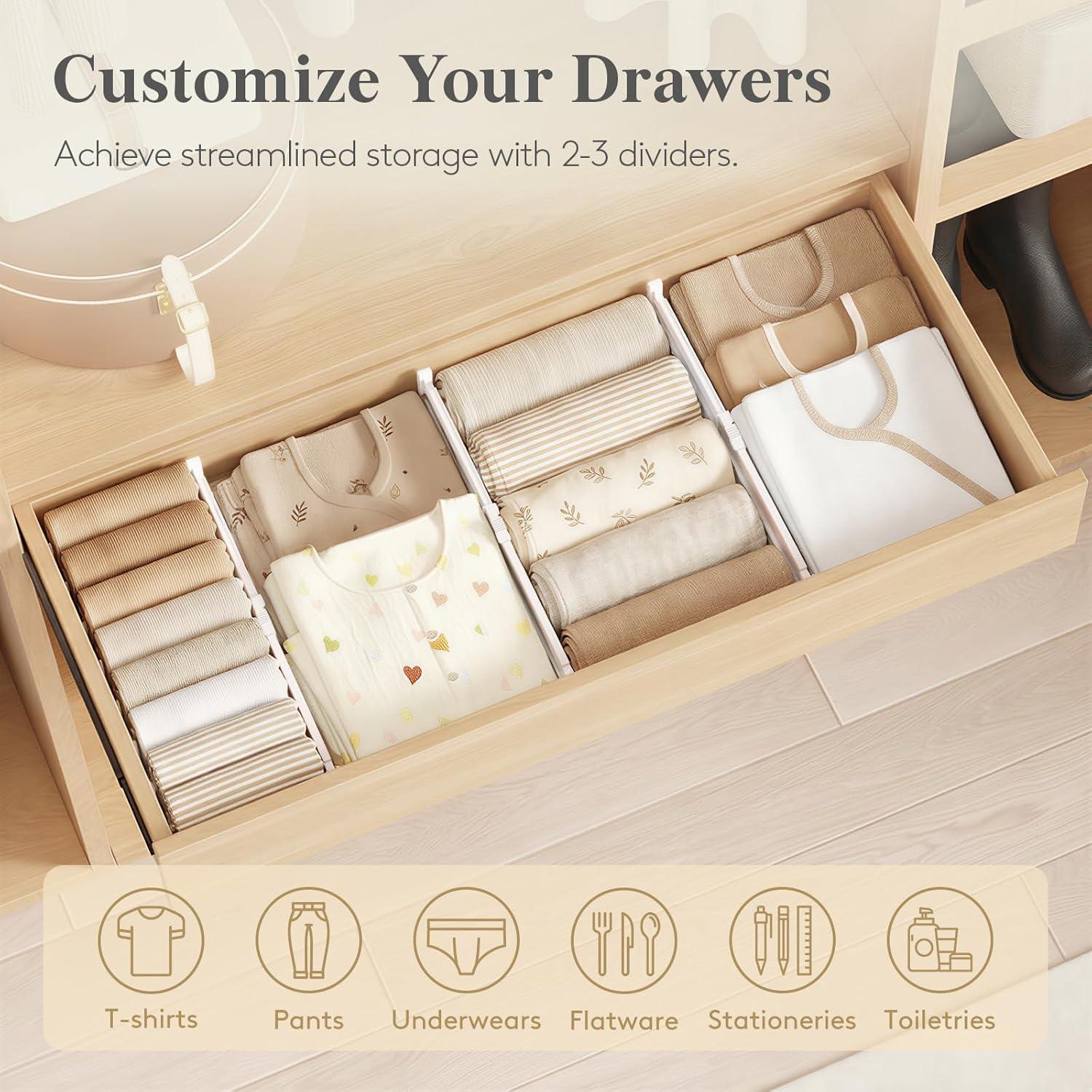 image:imageLifewit 5 Tall 4 Pack Drawer Dividers 3047cm115185 Expandable Drawer Divider for Clothes Adjustable Dresser Drawer Organizers Drawers Separators for DresserBathroomClosetKitchen White4