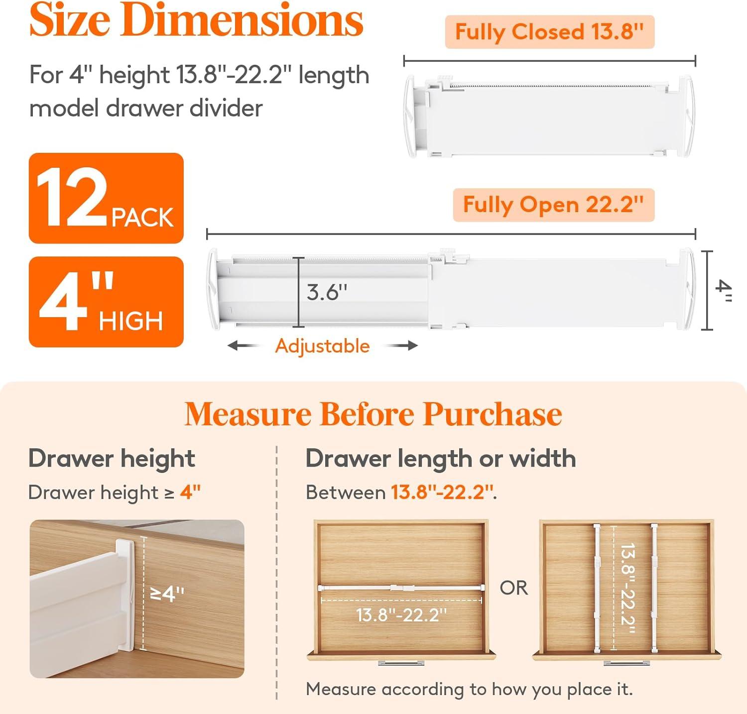 image:imageLifewit 5 Tall 4 Pack Drawer Dividers 3047cm115185 Expandable Drawer Divider for Clothes Adjustable Dresser Drawer Organizers Drawers Separators for DresserBathroomClosetKitchen White12