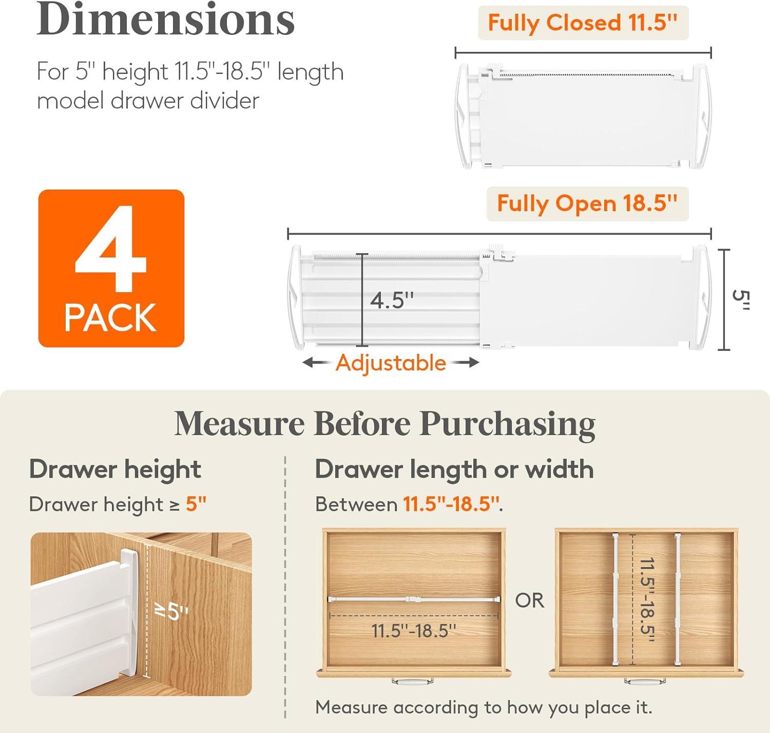 image:imageLifewit 5 Tall 4 Pack Drawer Dividers 3047cm115185 Expandable Drawer Divider for Clothes Adjustable Dresser Drawer Organizers Drawers Separators for DresserBathroomClosetKitchen White4