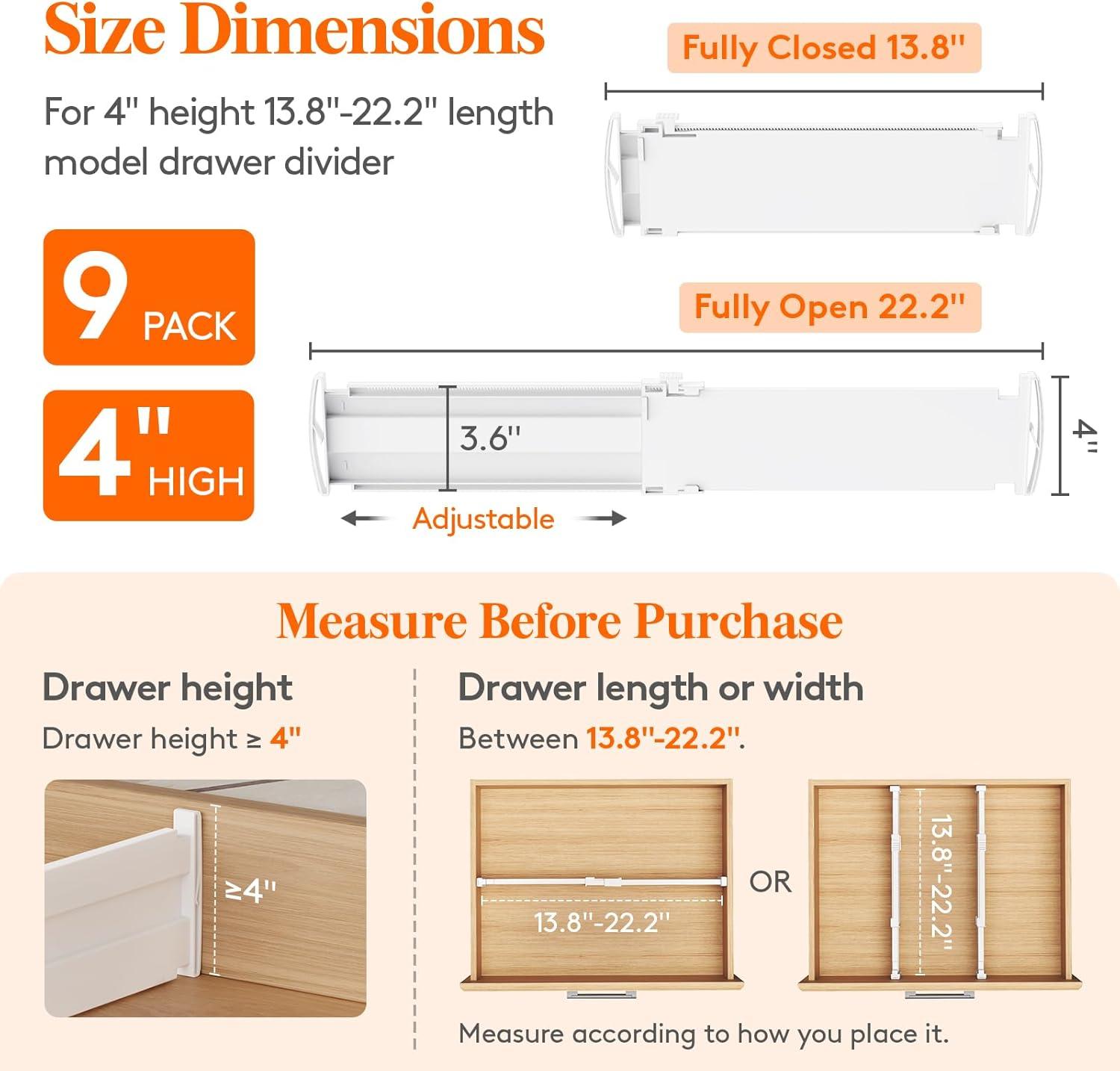 image:imageLifewit 5 Tall 4 Pack Drawer Dividers 3047cm115185 Expandable Drawer Divider for Clothes Adjustable Dresser Drawer Organizers Drawers Separators for DresserBathroomClosetKitchen White9