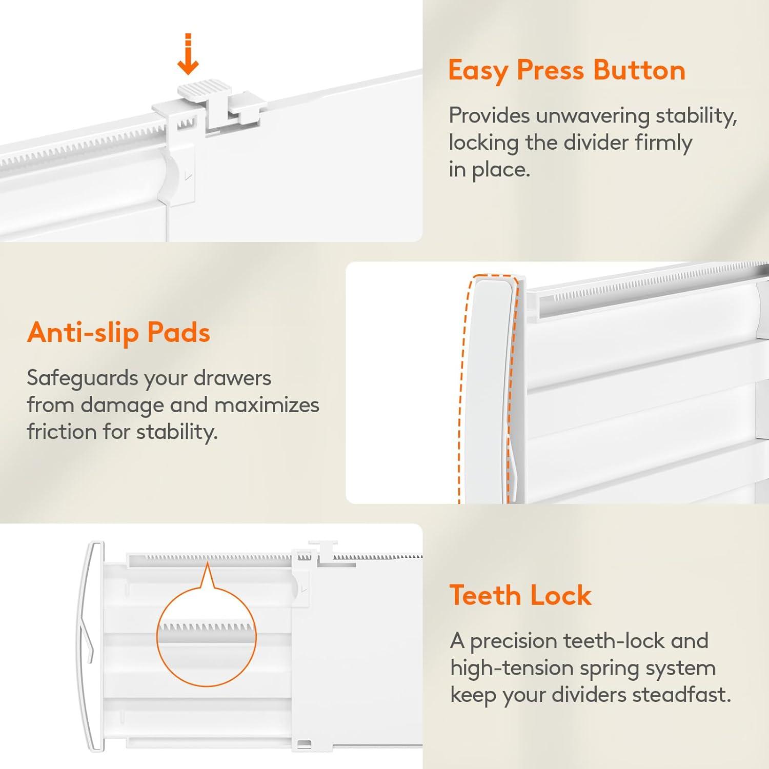 image:imageLifewit 5 Tall 4 Pack Drawer Dividers 3047cm115185 Expandable Drawer Divider for Clothes Adjustable Dresser Drawer Organizers Drawers Separators for DresserBathroomClosetKitchen White4