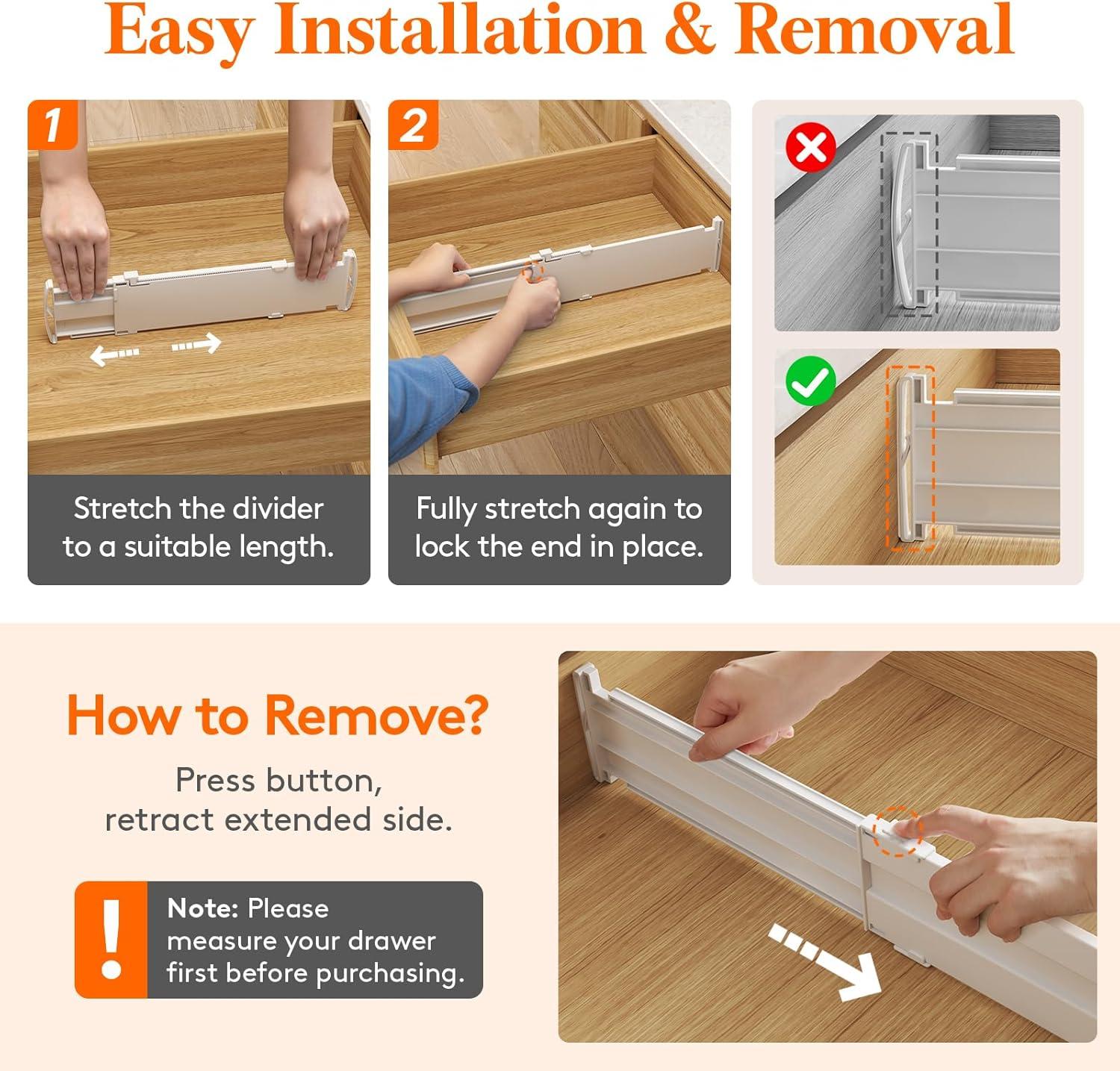 image:imageLifewit 5 Tall 4 Pack Drawer Dividers 3047cm115185 Expandable Drawer Divider for Clothes Adjustable Dresser Drawer Organizers Drawers Separators for DresserBathroomClosetKitchen White12