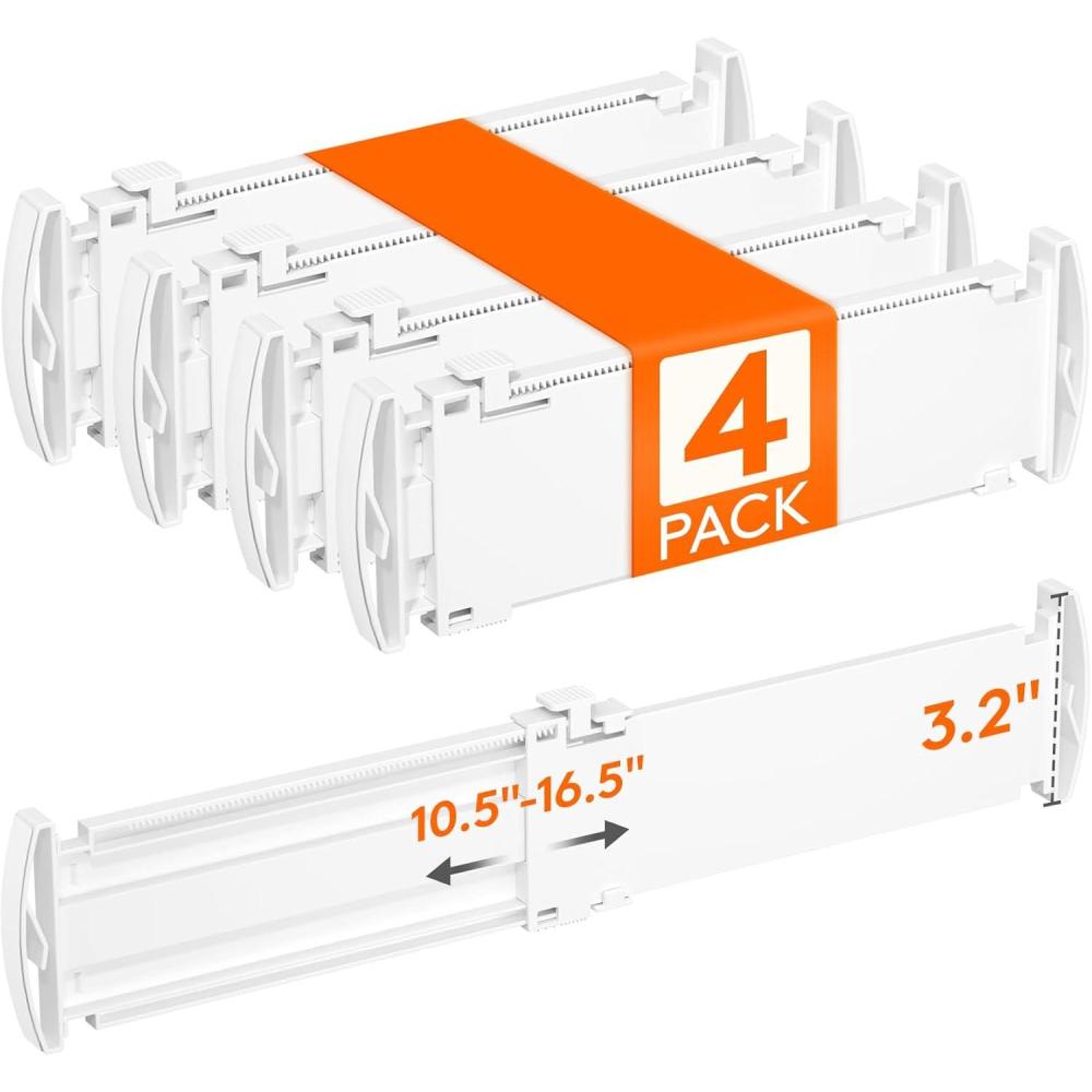 image:imageLifewit 5 Tall 4 Pack Drawer Dividers 3047cm115185 Expandable Drawer Divider for Clothes Adjustable Dresser Drawer Organizers Drawers Separators for DresserBathroomClosetKitchen White4
