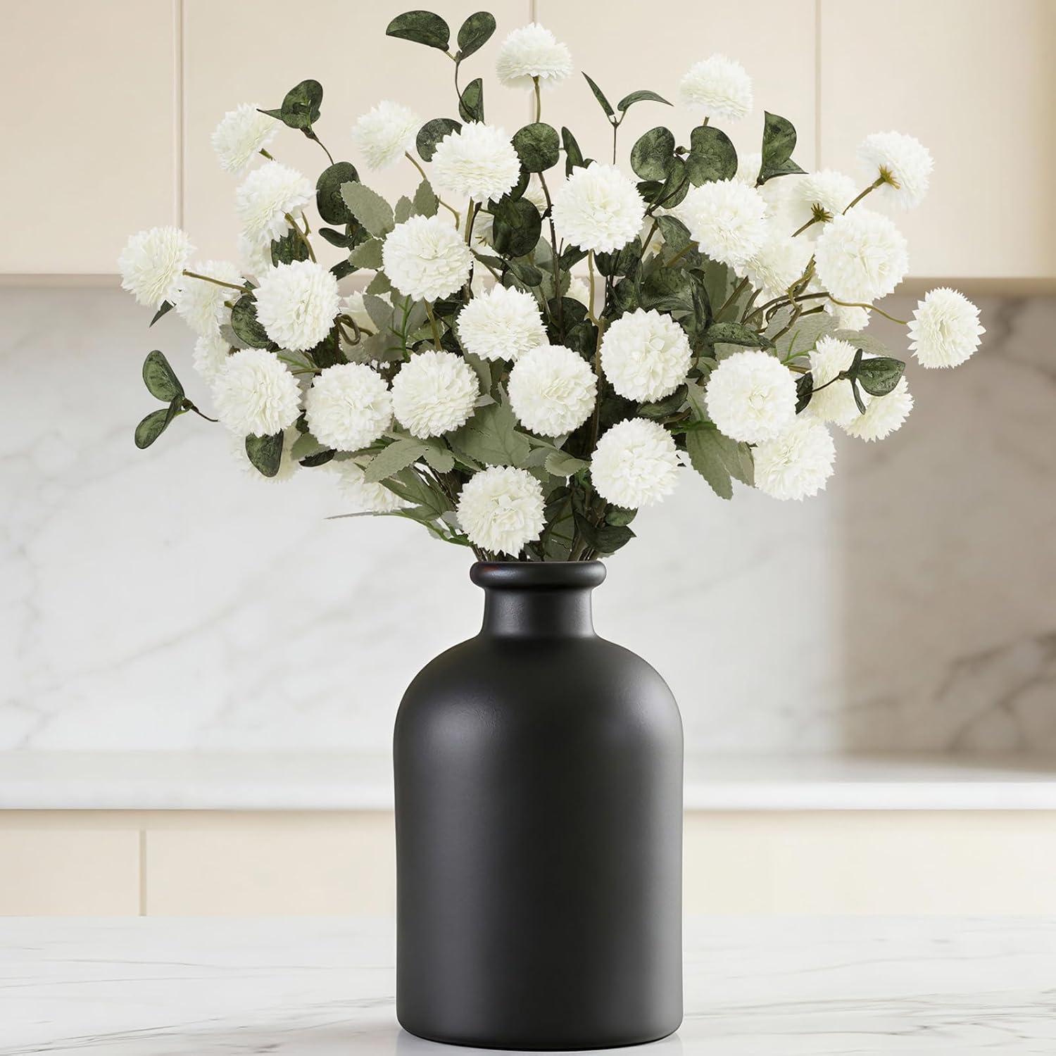 image:imageLifewit Beige Artificial Flower for Vase 10 Pcs Faux Silk Mums Ball with Long Stems and 2 Pcs Eucalyptus Stems for Home Decor Fake Small Kiku for Floral Arrangement Pom Pom for CenterpiecesWhite