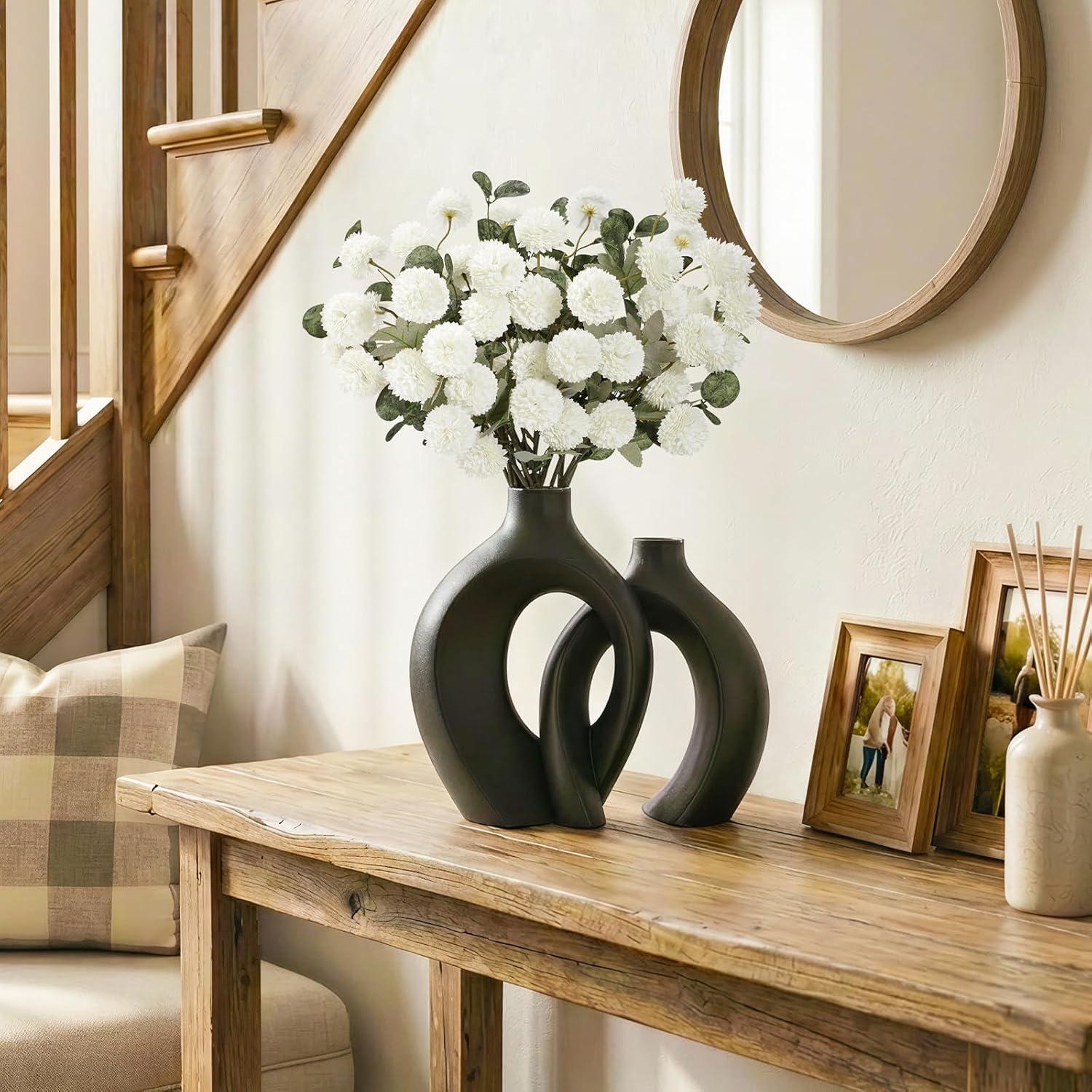 image:imageLifewit Beige Artificial Flower for Vase 10 Pcs Faux Silk Mums Ball with Long Stems and 2 Pcs Eucalyptus Stems for Home Decor Fake Small Kiku for Floral Arrangement Pom Pom for CenterpiecesWhite