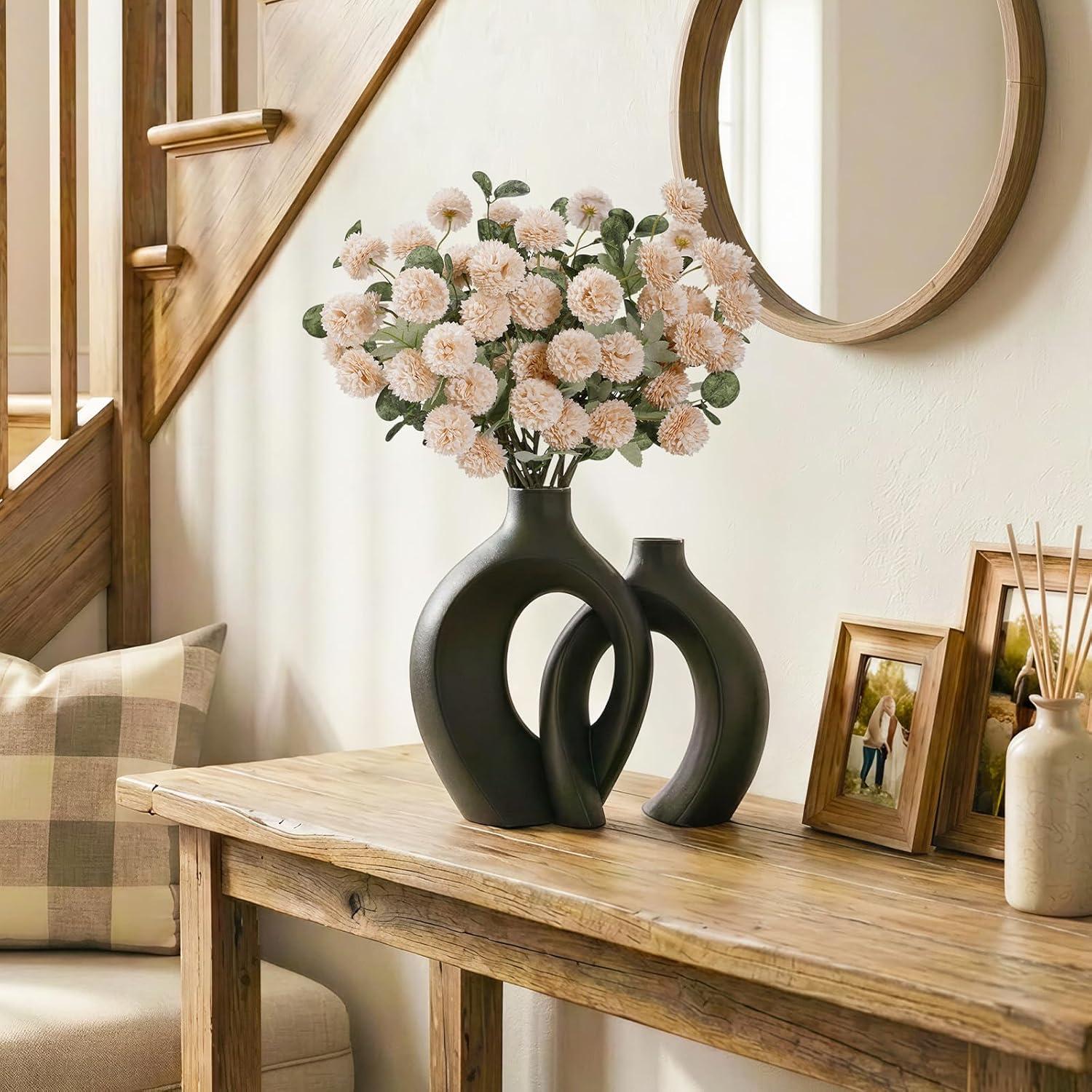 image:imageLifewit Beige Artificial Flower for Vase 10 Pcs Faux Silk Mums Ball with Long Stems and 2 Pcs Eucalyptus Stems for Home Decor Fake Small Kiku for Floral Arrangement Pom Pom for CenterpiecesBeige