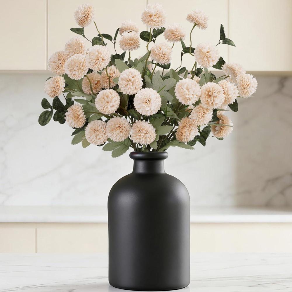 image:imageLifewit Beige Artificial Flower for Vase 10 Pcs Faux Silk Mums Ball with Long Stems and 2 Pcs Eucalyptus Stems for Home Decor Fake Small Kiku for Floral Arrangement Pom Pom for CenterpiecesBeige