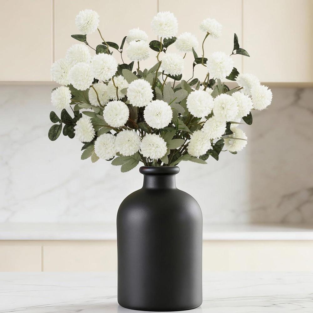 image:imageLifewit Beige Artificial Flower for Vase 10 Pcs Faux Silk Mums Ball with Long Stems and 2 Pcs Eucalyptus Stems for Home Decor Fake Small Kiku for Floral Arrangement Pom Pom for CenterpiecesWhite