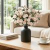 Lifewit Beige Artificial Flower for Vase, 10 Pcs Faux Silk Mums Ball with Long Stems and 2 Pcs Eucalyptus Stems for Home Decor, Fake Small Kiku for Floral Arrangement, Pom Pom for Centerpieces(Beige)