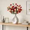 Lifewit Beige Artificial Flower for Vase, 10 Pcs Faux Silk Mums Ball with Long Stems and 2 Pcs Eucalyptus Stems for Home Decor, Fake Small Kiku for Floral Arrangement, Pom Pom for Centerpieces(Mix Orange)