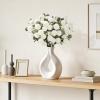 Lifewit Beige Artificial Flower for Vase, 10 Pcs Faux Silk Mums Ball with Long Stems and 2 Pcs Eucalyptus Stems for Home Decor, Fake Small Kiku for Floral Arrangement, Pom Pom for Centerpieces(White)