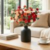 Lifewit Beige Artificial Flower for Vase, 10 Pcs Faux Silk Mums Ball with Long Stems and 2 Pcs Eucalyptus Stems for Home Decor, Fake Small Kiku for Floral Arrangement, Pom Pom for Centerpieces(Mix Orange)