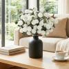 Lifewit Beige Artificial Flower for Vase, 10 Pcs Faux Silk Mums Ball with Long Stems and 2 Pcs Eucalyptus Stems for Home Decor, Fake Small Kiku for Floral Arrangement, Pom Pom for Centerpieces(White)
