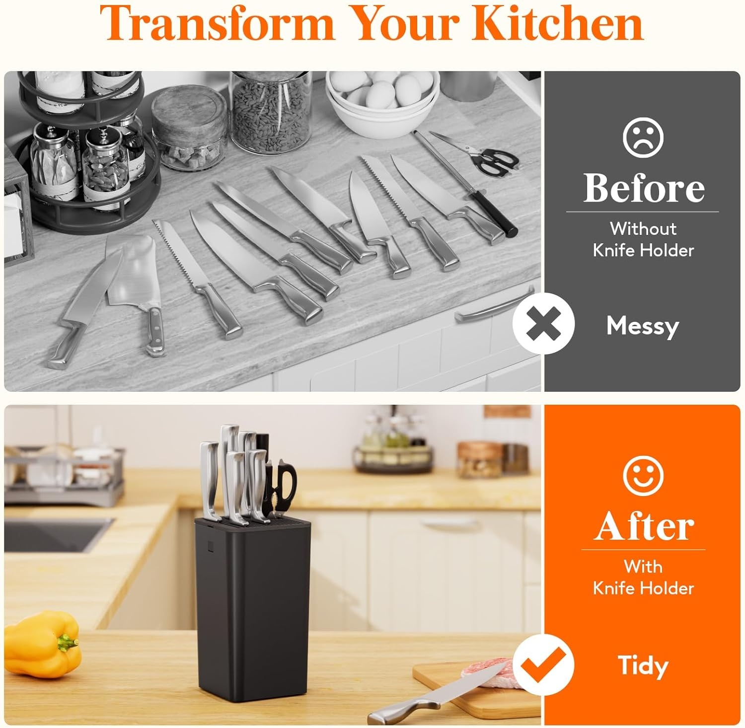 image:imageLifewit Knife Block without Knives Large Plastic Universal Knife Block Holder with Detachable Slots Hold Up to 25 Knives Scissors and Sharpening Rods Kitchen Storage Organizer for Counter Black15 knives