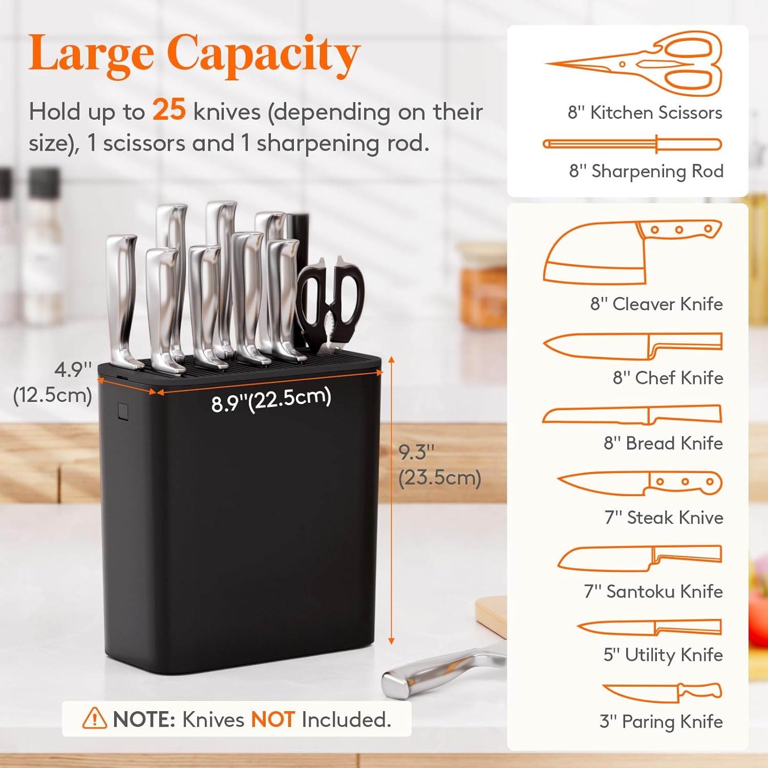 image:imageLifewit Knife Block without Knives Large Plastic Universal Knife Block Holder with Detachable Slots Hold Up to 25 Knives Scissors and Sharpening Rods Kitchen Storage Organizer for Counter Black25 knives