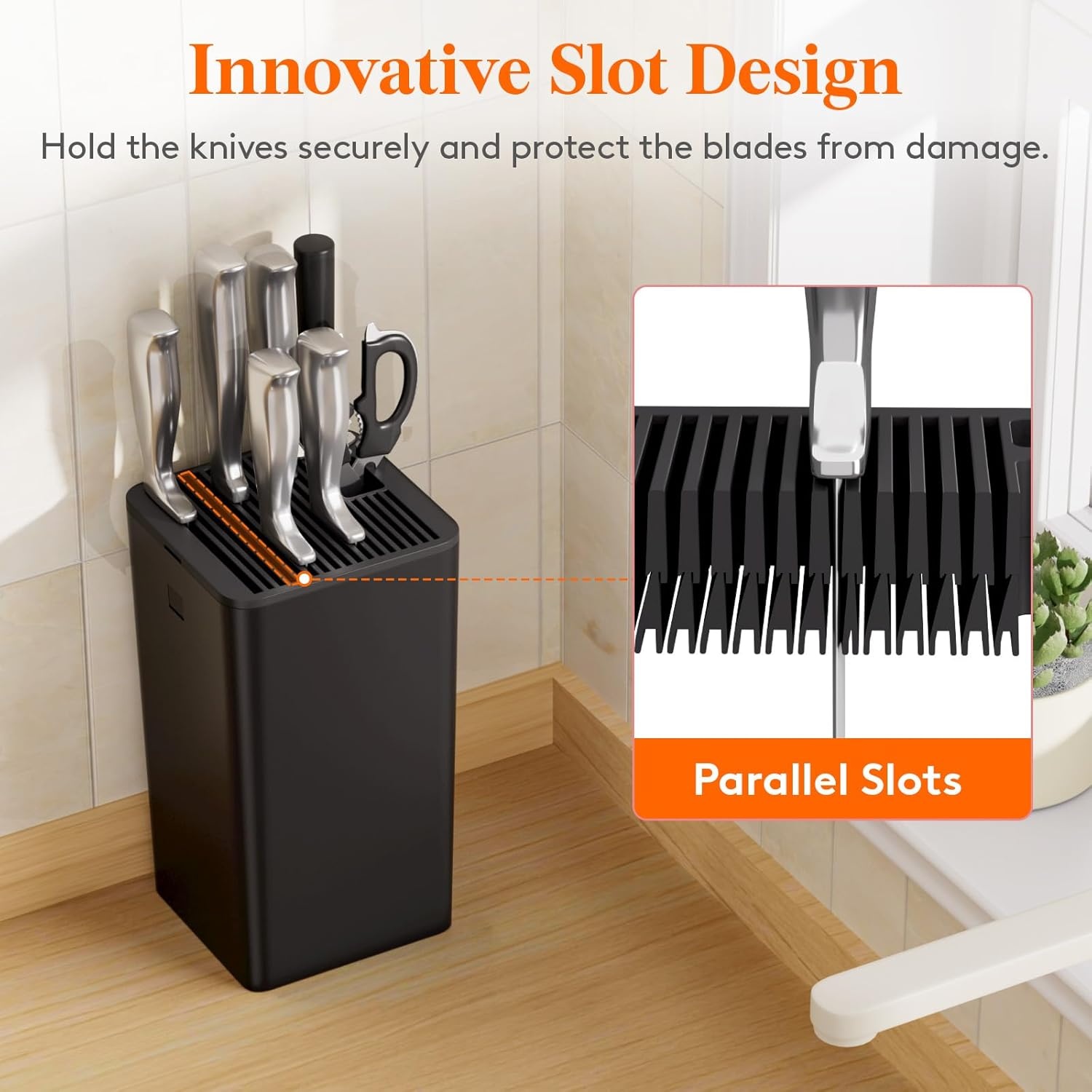 image:imageLifewit Knife Block without Knives Large Plastic Universal Knife Block Holder with Detachable Slots Hold Up to 25 Knives Scissors and Sharpening Rods Kitchen Storage Organizer for Counter Black15 knives