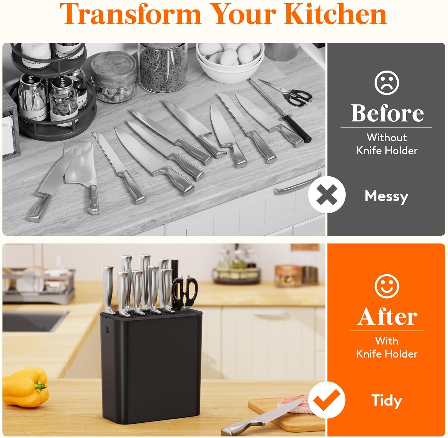 image:imageLifewit Knife Block without Knives Large Plastic Universal Knife Block Holder with Detachable Slots Hold Up to 25 Knives Scissors and Sharpening Rods Kitchen Storage Organizer for Counter Black25 knives