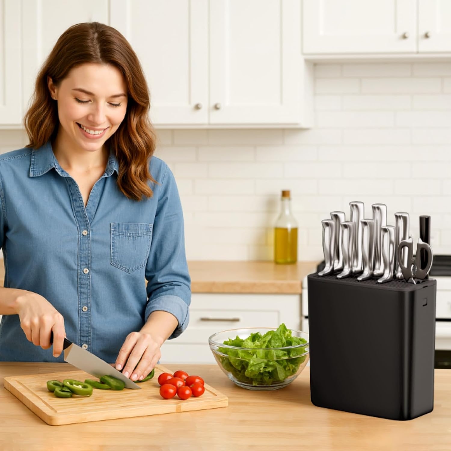 image:imageLifewit Knife Block without Knives Large Plastic Universal Knife Block Holder with Detachable Slots Hold Up to 25 Knives Scissors and Sharpening Rods Kitchen Storage Organizer for Counter Black25 knives