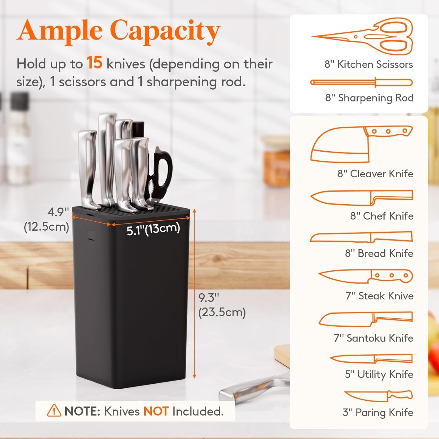 image:imageLifewit Knife Block without Knives Large Plastic Universal Knife Block Holder with Detachable Slots Hold Up to 25 Knives Scissors and Sharpening Rods Kitchen Storage Organizer for Counter Black15 knives