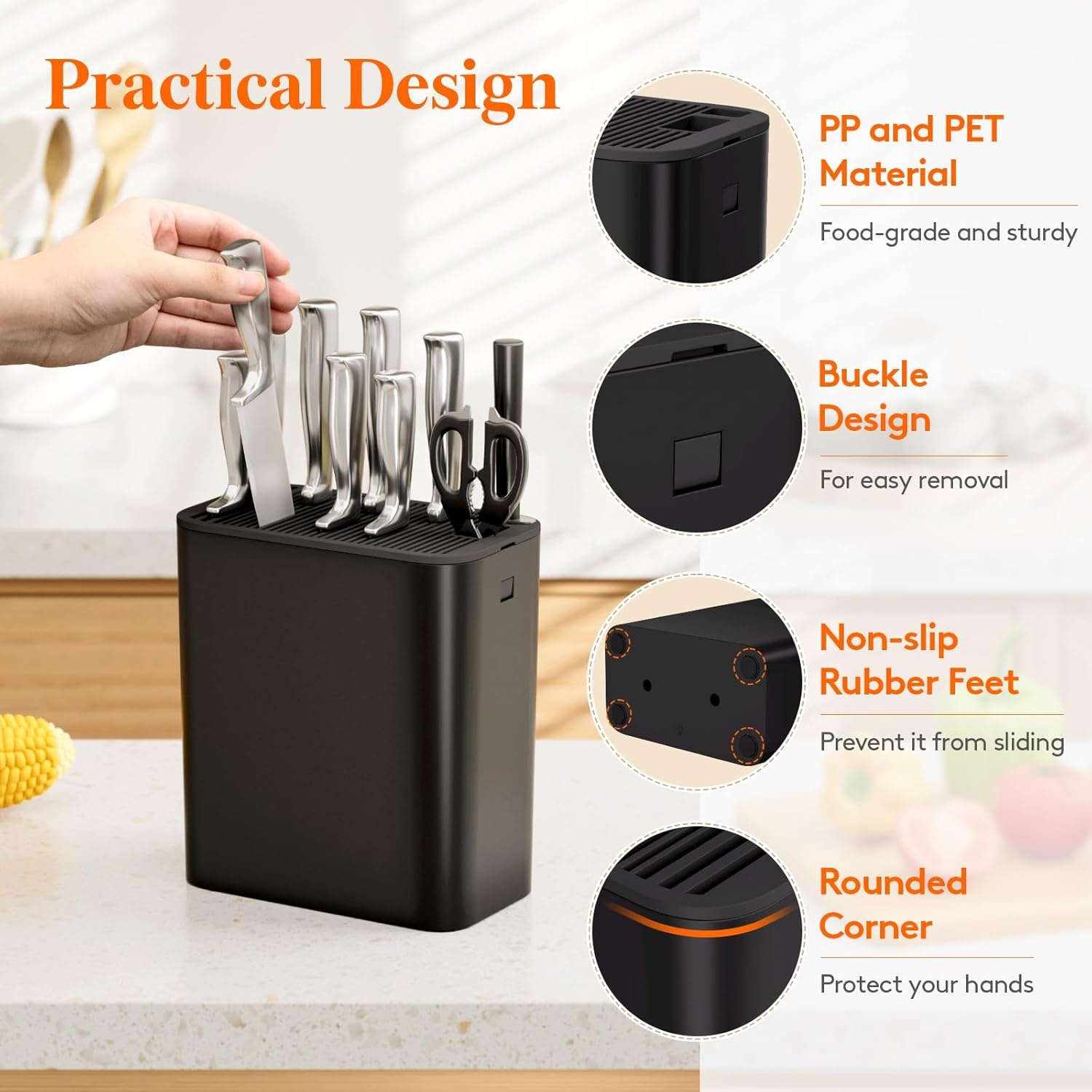 image:imageLifewit Knife Block without Knives Large Plastic Universal Knife Block Holder with Detachable Slots Hold Up to 25 Knives Scissors and Sharpening Rods Kitchen Storage Organizer for Counter Black25 knives