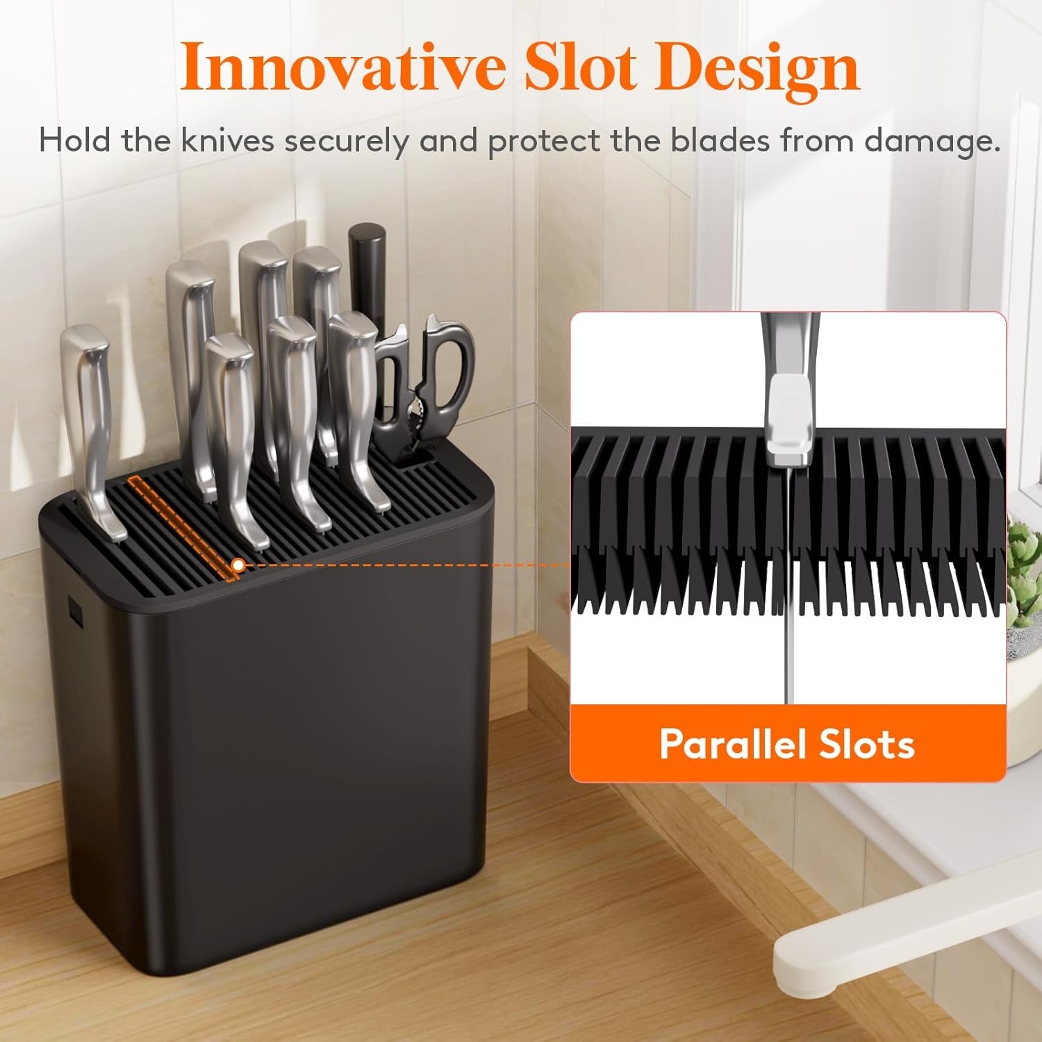 image:imageLifewit Knife Block without Knives Large Plastic Universal Knife Block Holder with Detachable Slots Hold Up to 25 Knives Scissors and Sharpening Rods Kitchen Storage Organizer for Counter Black25 knives