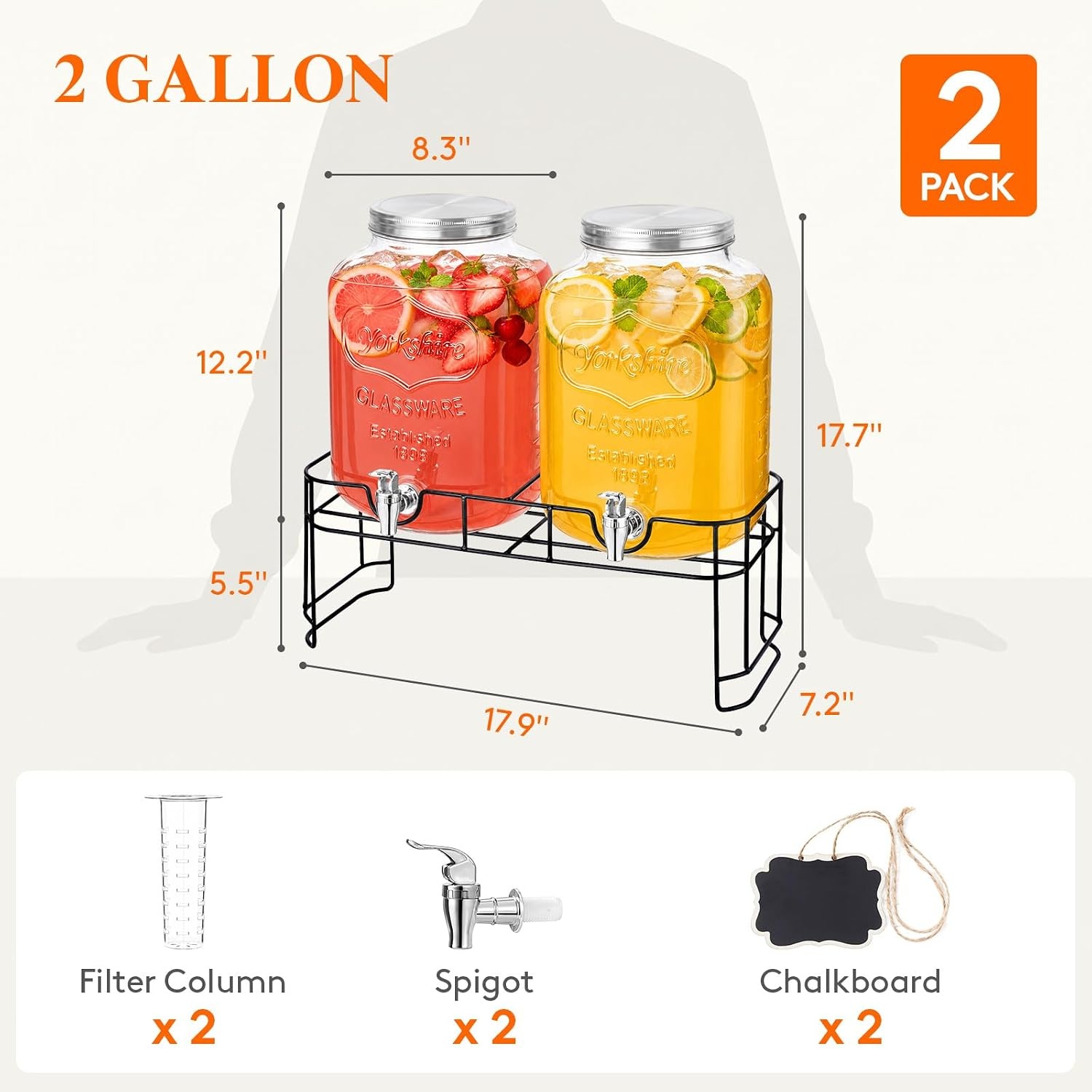 image:imageLifewit 1 Gallon Glass Drink Dispenser for Parties Beverage Container with Stand for JuiceTeaSoda amp Lemonade Water Pitcher with Leakproof Spigot for Mimosa Bar Birthday Wedding Hosting 2 Pcs2 Gallon