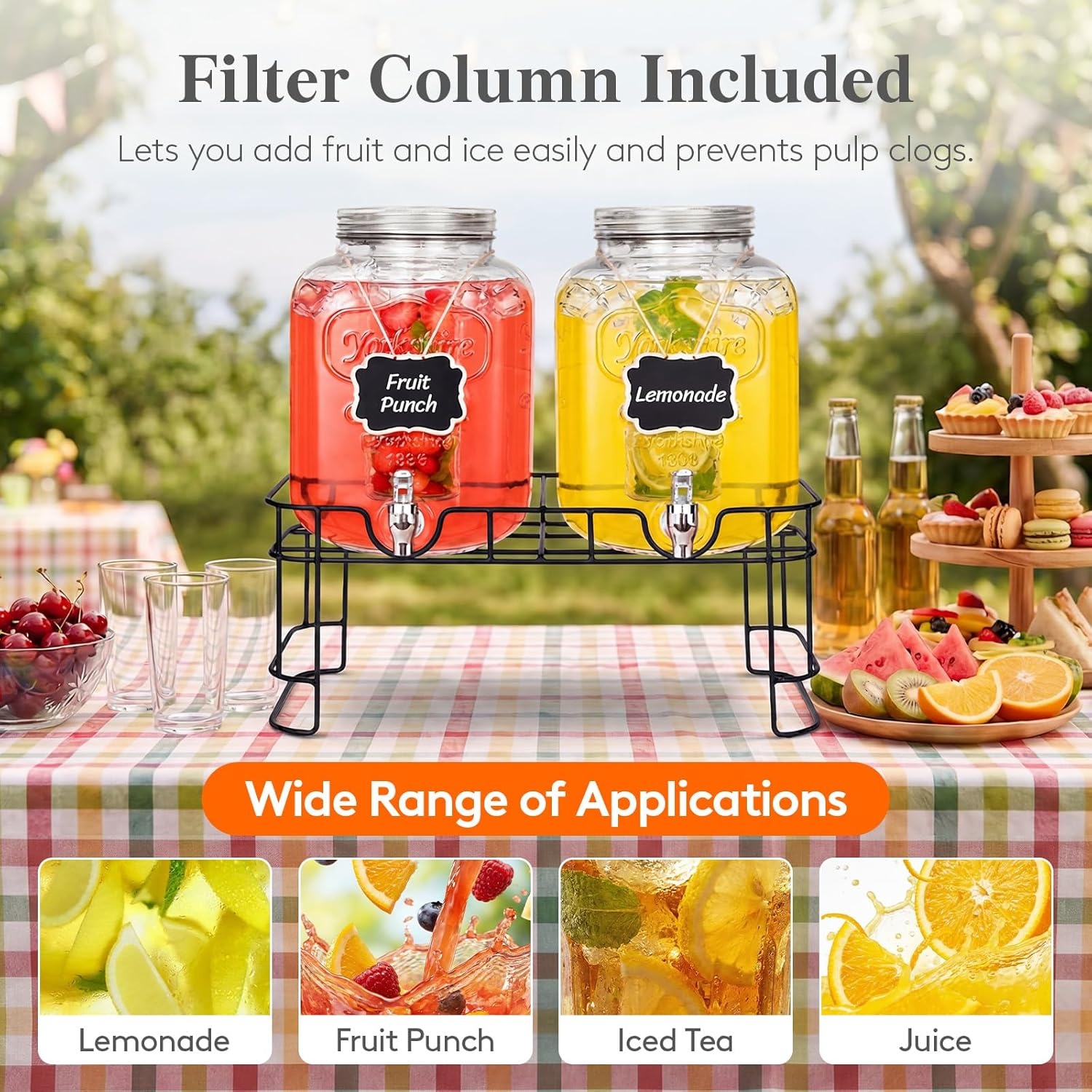 image:imageLifewit 1 Gallon Glass Drink Dispenser for Parties Beverage Container with Stand for JuiceTeaSoda amp Lemonade Water Pitcher with Leakproof Spigot for Mimosa Bar Birthday Wedding Hosting 2 Pcs16 Gallon