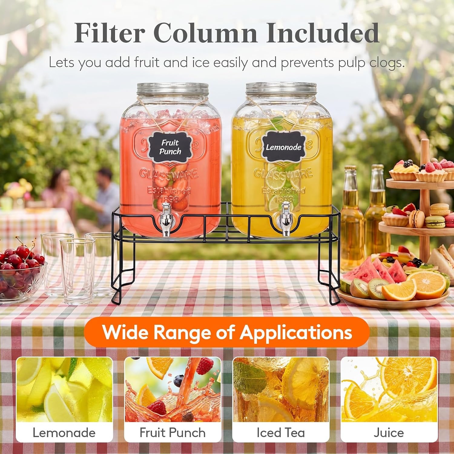 image:imageLifewit 1 Gallon Glass Drink Dispenser for Parties Beverage Container with Stand for JuiceTeaSoda amp Lemonade Water Pitcher with Leakproof Spigot for Mimosa Bar Birthday Wedding Hosting 2 Pcs2 Gallon