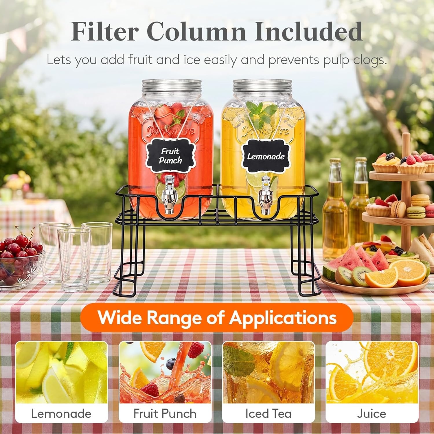image:imageLifewit 1 Gallon Glass Drink Dispenser for Parties Beverage Container with Stand for JuiceTeaSoda amp Lemonade Water Pitcher with Leakproof Spigot for Mimosa Bar Birthday Wedding Hosting 2 Pcs1 Gallon