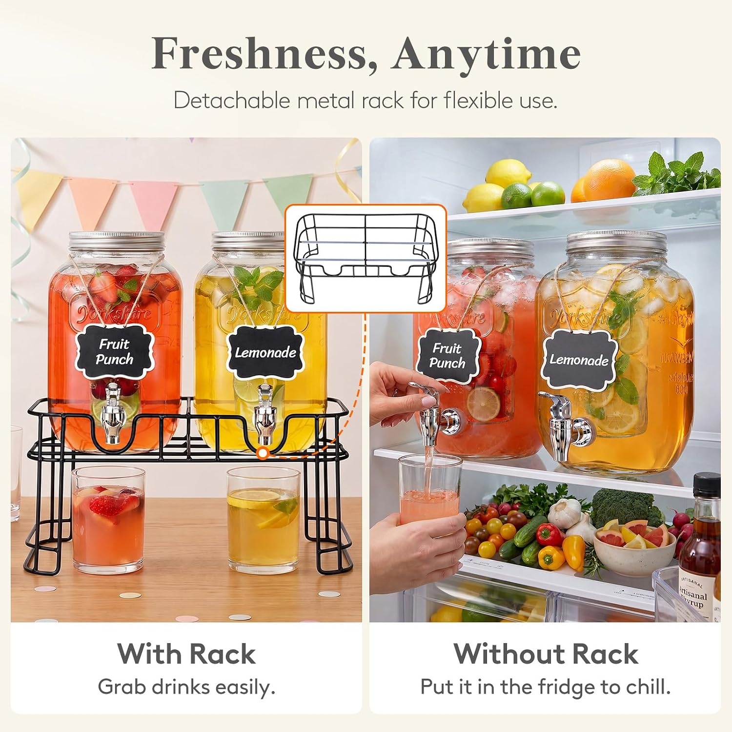 image:imageLifewit 1 Gallon Glass Drink Dispenser for Parties Beverage Container with Stand for JuiceTeaSoda amp Lemonade Water Pitcher with Leakproof Spigot for Mimosa Bar Birthday Wedding Hosting 2 Pcs1 Gallon