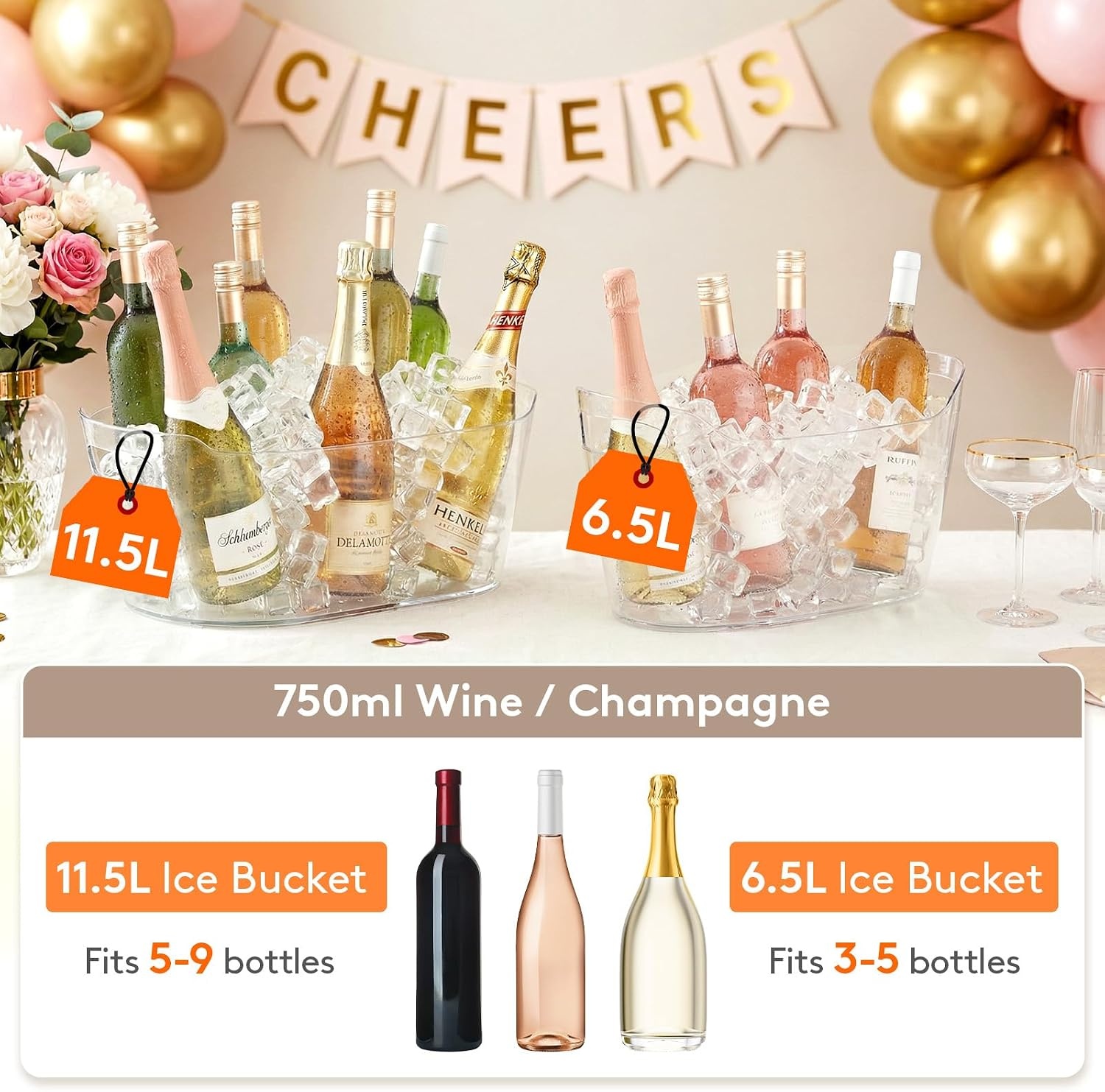 image:imageLifewit 115L Ice Bucket for Parties 2 Pcs Large Portable Drink Bucket for Cocktail Bar Champagne Cooler for BeverageWineBeer Mimosa Bar Supplies Chiller Tub with Scoop 38 x18x20cm15x7x8 inches2