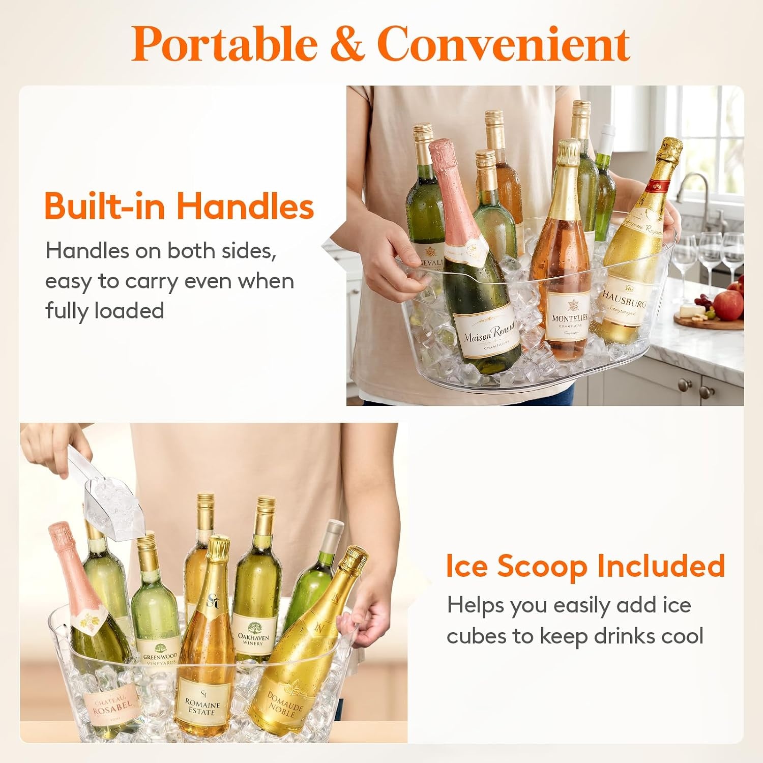 image:imageLifewit 115L Ice Bucket for Parties 2 Pcs Large Portable Drink Bucket for Cocktail Bar Champagne Cooler for BeverageWineBeer Mimosa Bar Supplies Chiller Tub with Scoop 38 x18x20cm15x7x8 inches2