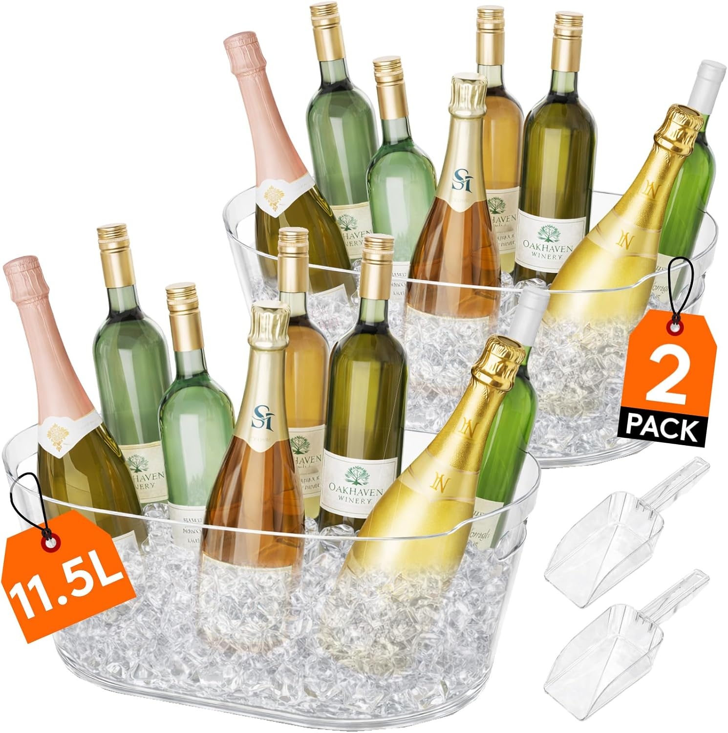 image:imageLifewit 115L Ice Bucket for Parties 2 Pcs Large Portable Drink Bucket for Cocktail Bar Champagne Cooler for BeverageWineBeer Mimosa Bar Supplies Chiller Tub with Scoop 38 x18x20cm15x7x8 inches2