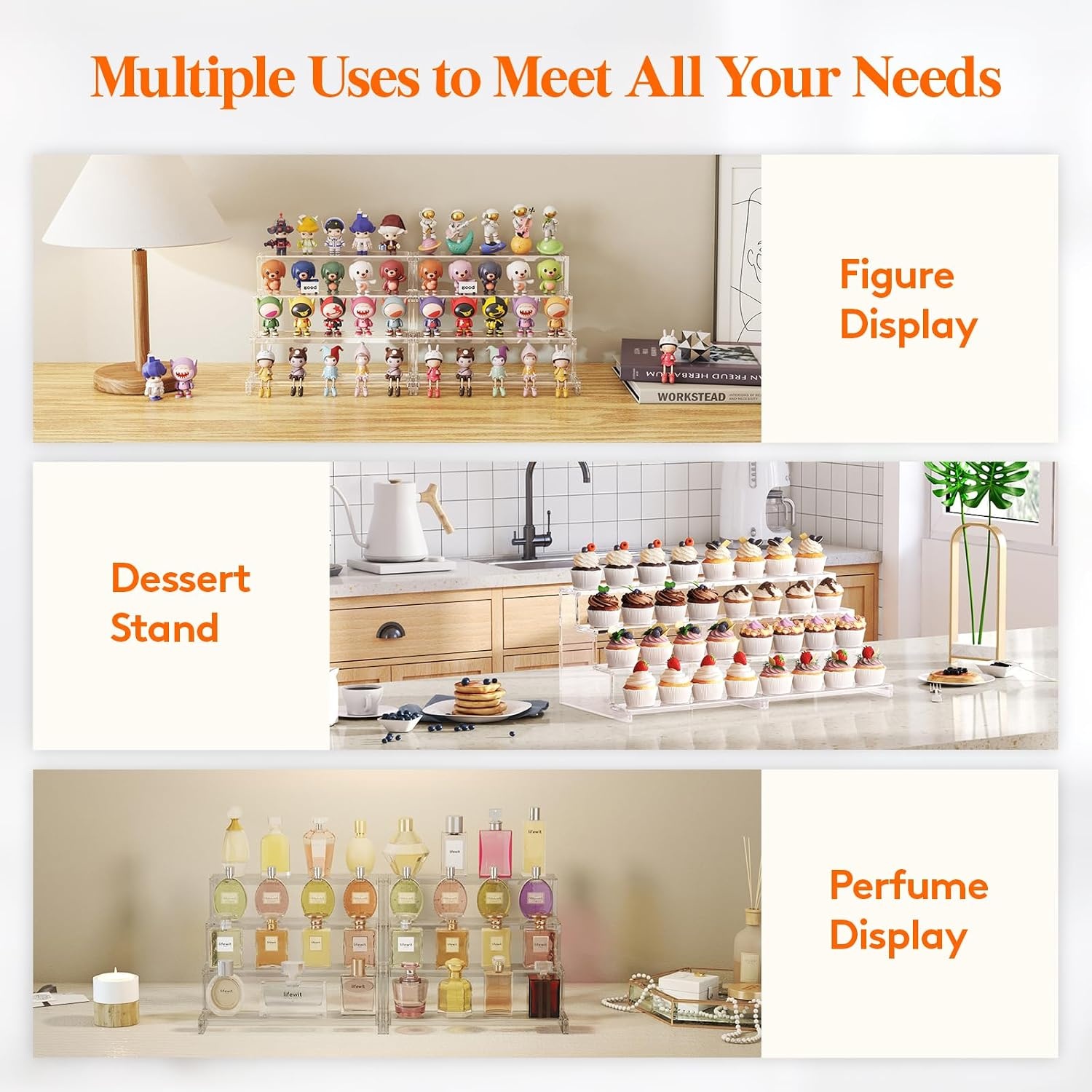 image:imageLifewit Perfume Organizer Cupcake Stand ToolFree Assembly Plastic Display Shelf for VanityRoom Dcor Bedroom Storage Organization 3 Tier 12 Inch 3 Pcs3