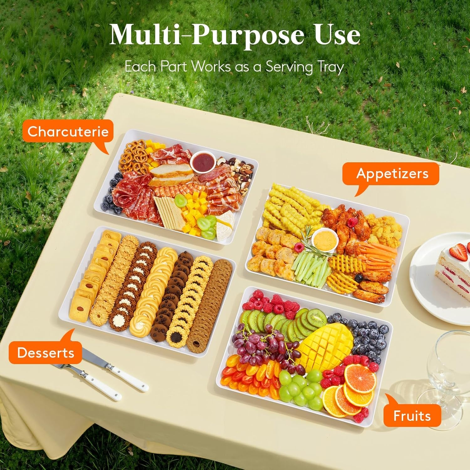 image:imageLifewit Serving Tray for Party Supplies Reusable Serving Platter for Catering Snack Fruit Charcuterie Appetizer Plastic Food Trays Hosting Essentials BPA Free White 4 Pcs8