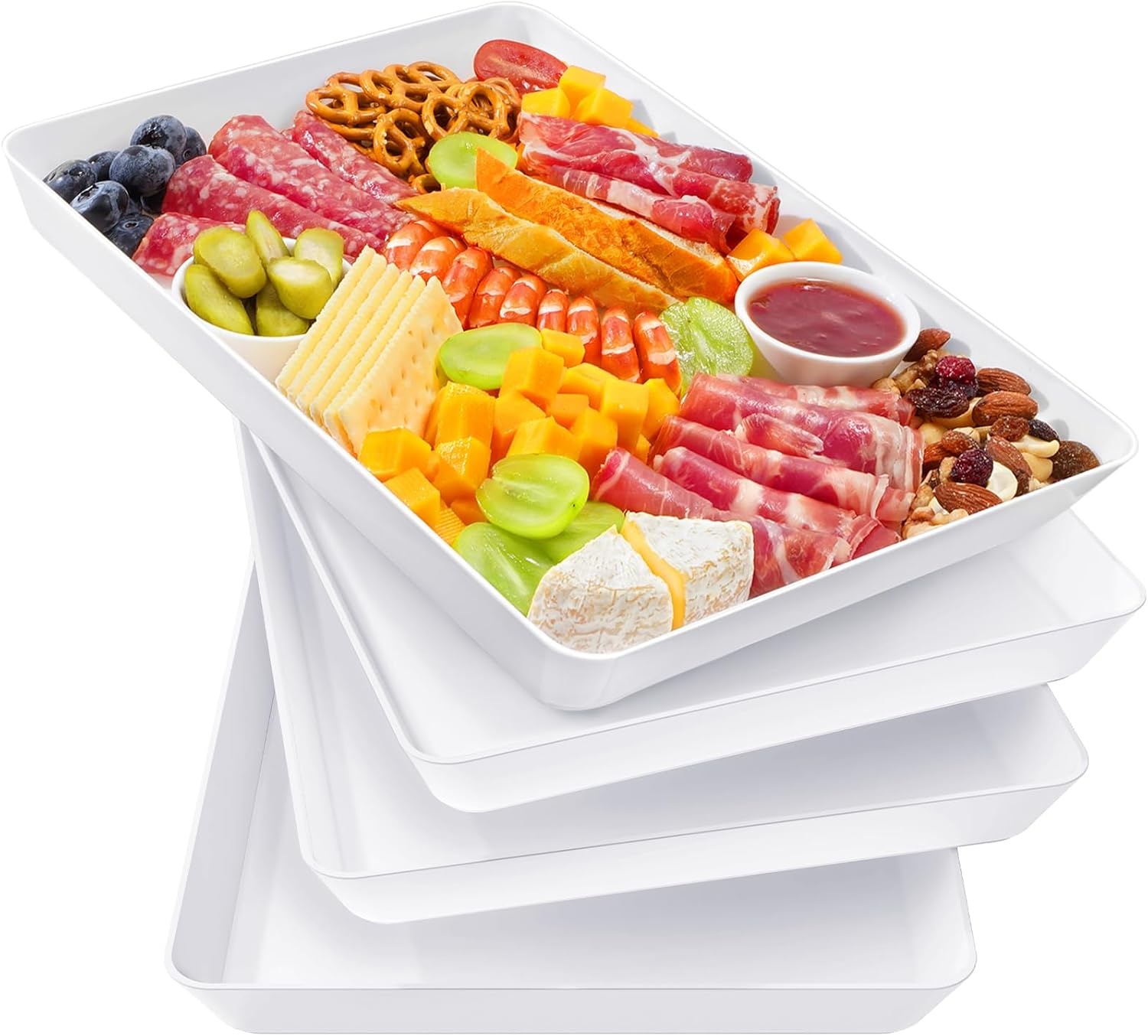 image:imageLifewit Serving Tray for Party Supplies Reusable Serving Platter for Catering Snack Fruit Charcuterie Appetizer Plastic Food Trays Hosting Essentials BPA Free White 4 Pcs4